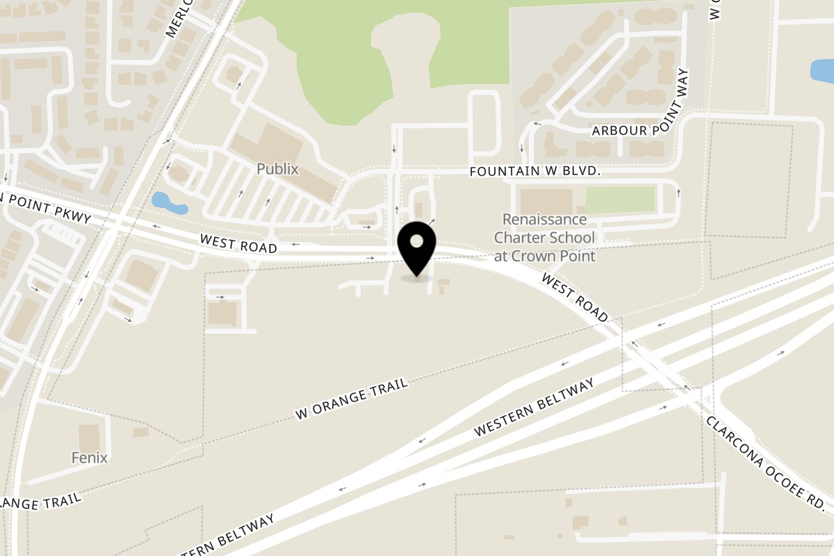 Map showing the location of TBG BBQ on 2214 West Rd in Apopka